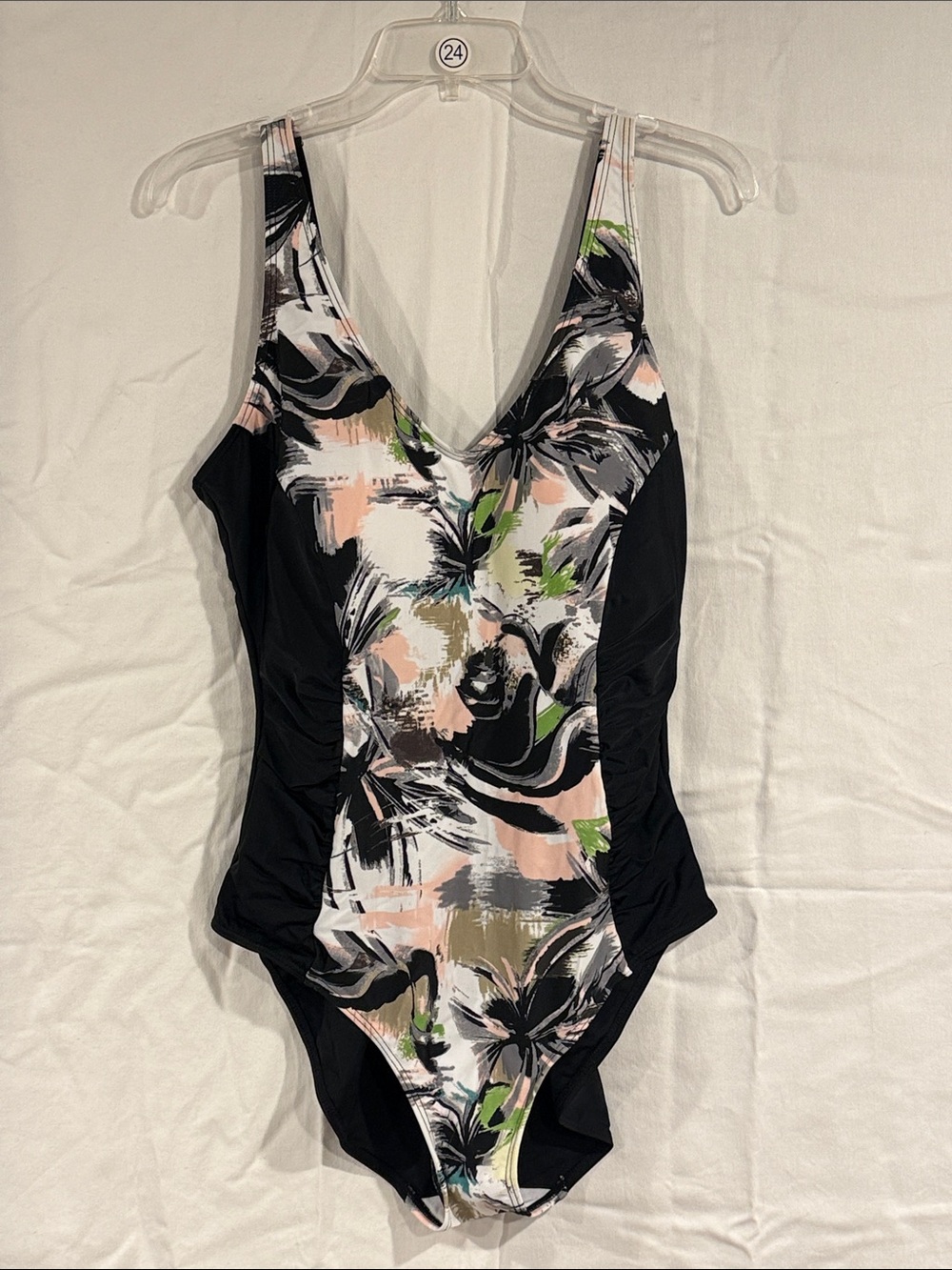Bawdy Pink Tropical one piece swimsuit, 1X